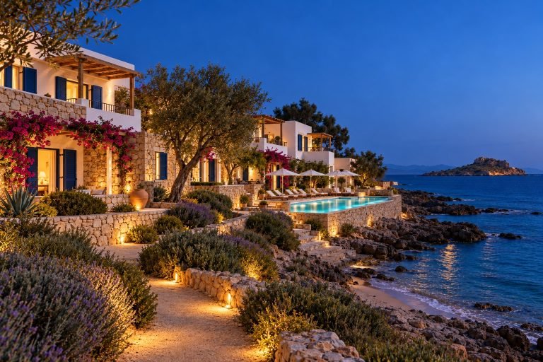 The hotel in the evening