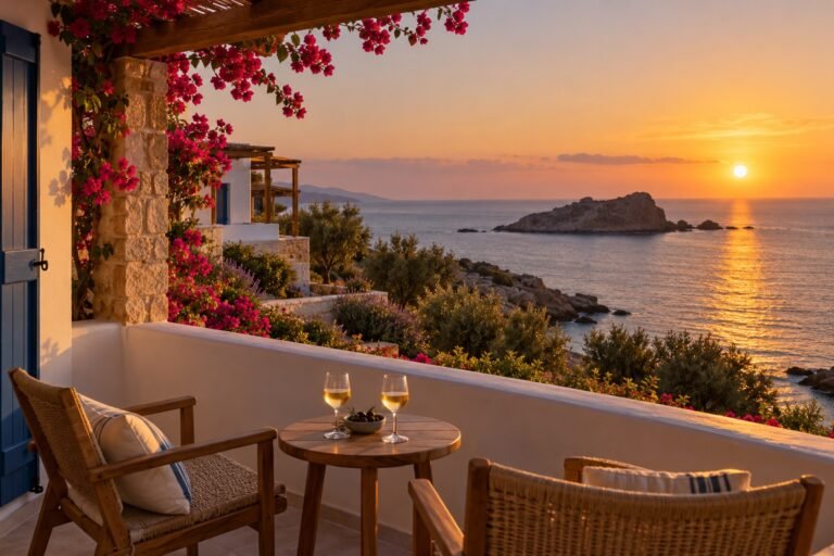 Superior Sea View: balcony at sunset